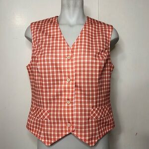 Vintage 70s Alex Colman Orange Plaid Button Up Knit Polyester Vest